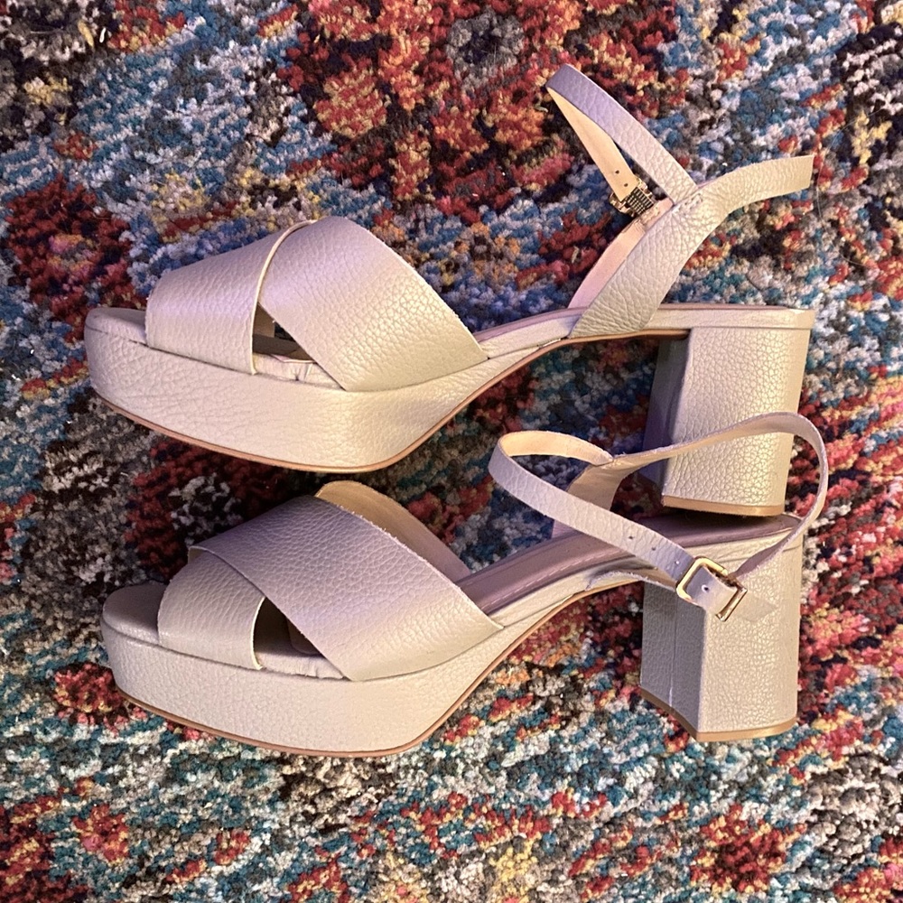 Mercanti Florentini Gray Leather Platform Ankle Strap Sandal size 9